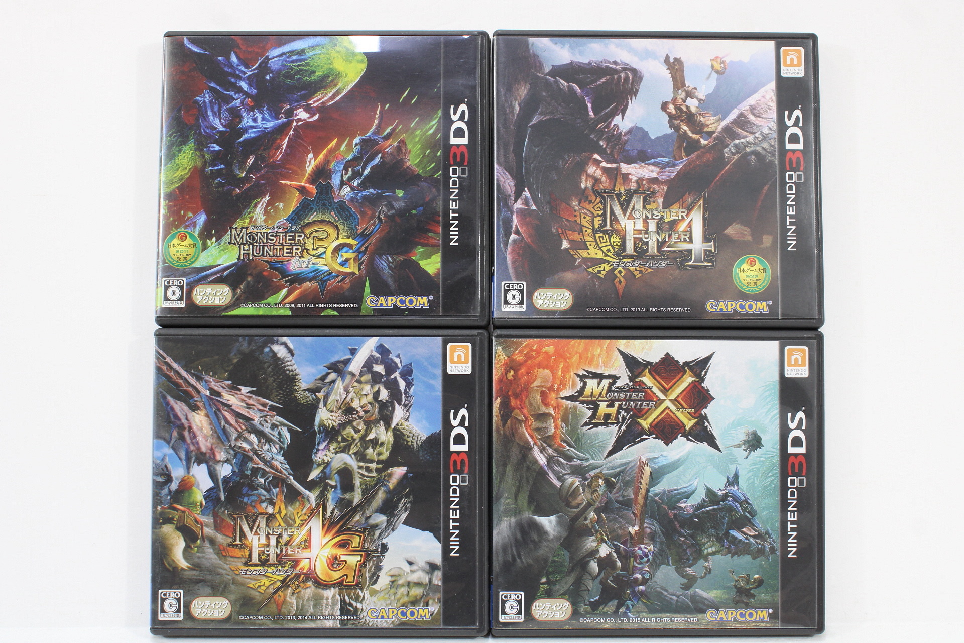 Lot of 4 Monster Hunter Tri 3G, 4, 4G, and X Cross 3DS (B)