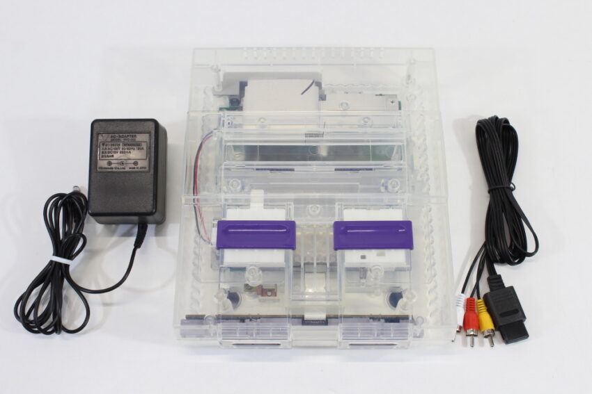 Super Nintendo 1CHIP-01 Console Transparent Clear AC AV Super Famicom Conversion NTSC REGION FREE MOD (A) Super Nintendo SNES Super Famicom SFC