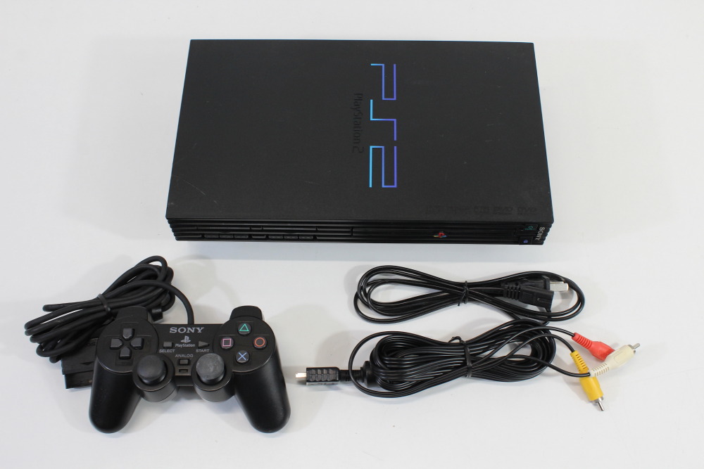 SONY PlayStation 2 SCPH-18000 Console Black & Controller AC AV Cable PS2  (B) Sony PlayStation 2 PS2