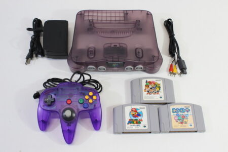 Nintendo 64 Clear Atomic Purple Transparent Console White LED Mod NTSC REGION FREE & AC AV (A) N64