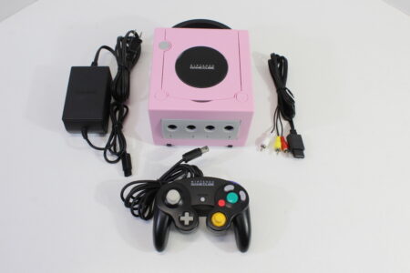 Nintendo GameCube Pastel Pink Console DOL-001 & Black Controller AV Cable AC Adapter GC Play US Region Games White LED (A)