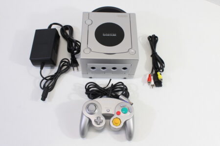 Nintendo GameCube Platinum Silver Console & Controller AC Adapter AV Cable GC Play US Region Games (B)