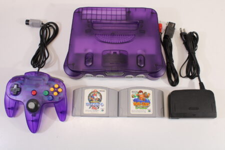 Nintendo 64 Clear Purple Transparent Console Mario Kart 64 Diddy Kong Racing Controller ACAV White LED Mod NTSC REGION FREE (A) N64