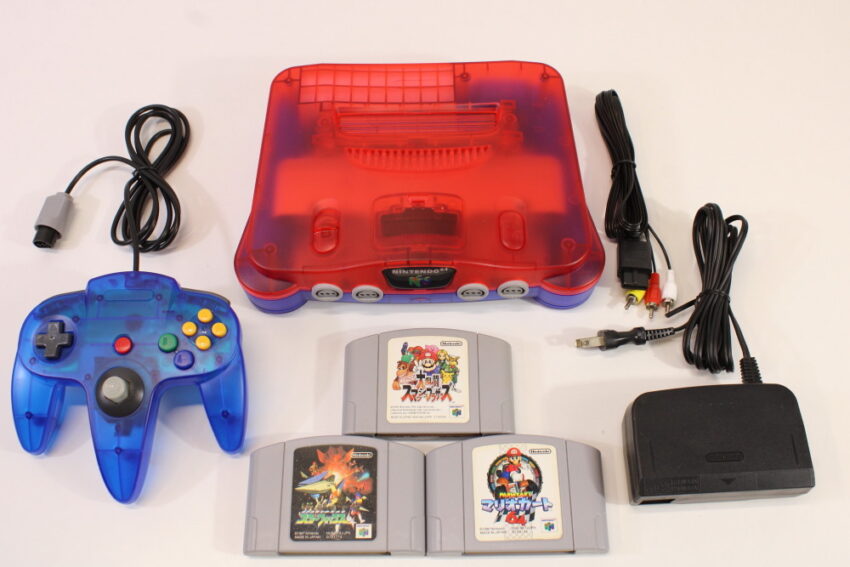 Nintendo 64 Clear Red x Blue Transparent Console Super Smash Bros. Mario Kart Starfox Controller ACAV White LED Mod NTSC REGION FREE (A) N64