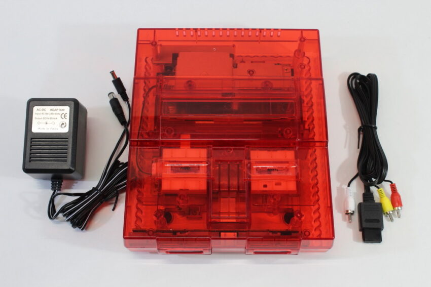 Super Nintendo Console Transparent Clear Red AC AV Super Famicom Conversion NTSC REGION FREE MOD (A) Super Nintendo SNES Super Famicom SFC