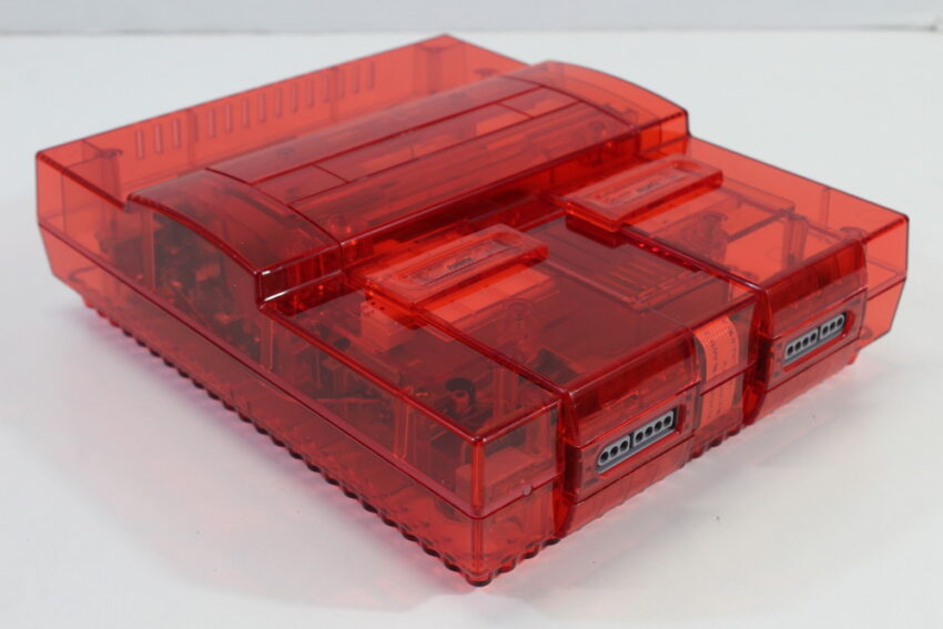Super Nintendo Console Transparent Clear Red AC AV Super Famicom Conversion NTSC REGION FREE MOD (A) Super Nintendo SNES Super Famicom SFC