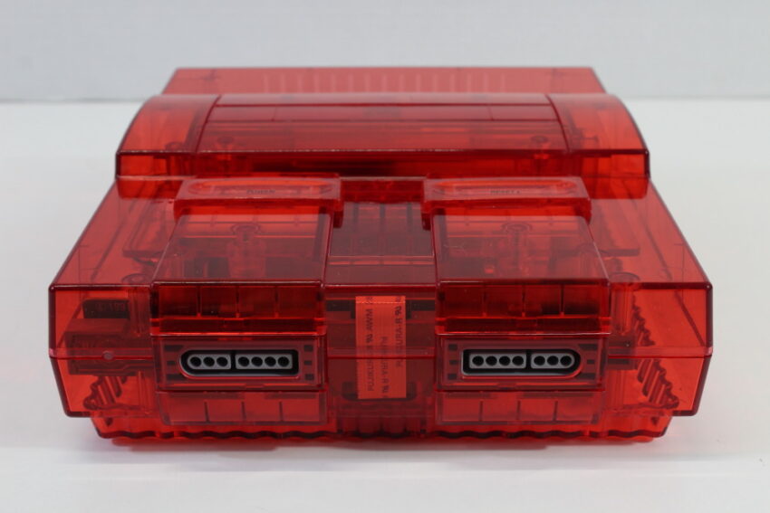 Super Nintendo Console Transparent Clear Red AC AV Super Famicom Conversion NTSC REGION FREE MOD (A) Super Nintendo SNES Super Famicom SFC