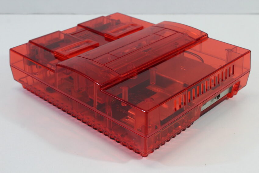 Super Nintendo Console Transparent Clear Red AC AV Super Famicom Conversion NTSC REGION FREE MOD (A) Super Nintendo SNES Super Famicom SFC