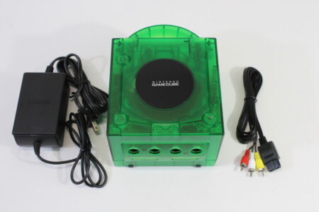Nintendo GameCube Console & AC Adapter AV Cable Clear Translucent Dark Green DOL-001 GC Play US Region Games White LED (A)
