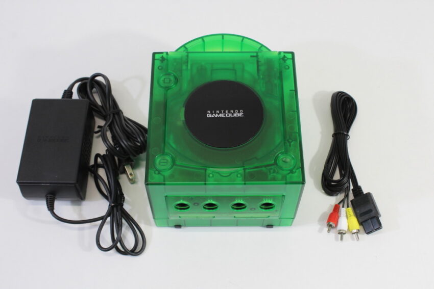 Nintendo GameCube Console & AC Adapter AV Cable Clear Translucent Dark Green DOL-001 GC Play US Region Games White LED (A)