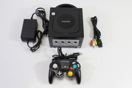 Nintendo GameCube Jet Black Console & Controller AC Adapter AV Cable GC Play US Region Games (B)