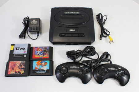 SEGA Genesis Model 2 Controller x2 AC AV cable x4 Games Sonic 2 Spinball Lion King NBA Live 96 (B) SEGA Genesis