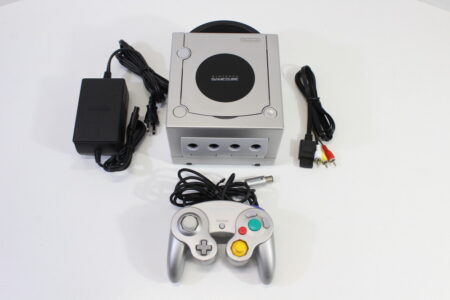 Nintendo GameCube Platinum Silver Console & Controller AC Adapter AV Cable GC Play US Region Games (B)