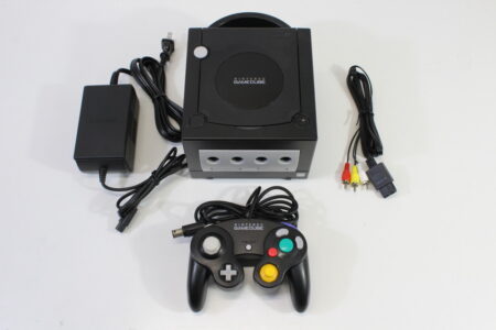 Nintendo GameCube Jet Black Console & Controller AC Adapter AV Cable GC Play US Region Games (B)