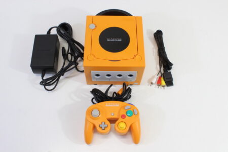 Nintendo GameCube Spice Orange Console & Controller AC Adapter AV Cable GC Play US Region Games (B)