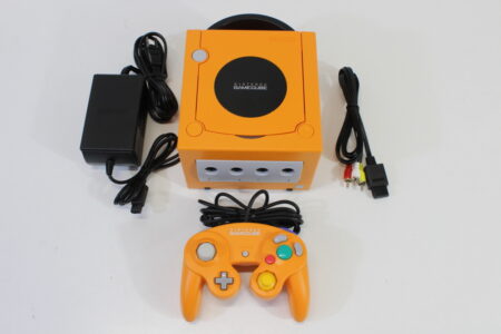Nintendo GameCube Spice Orange Console & Controller AC Adapter AV Cable GC Play US Region Games (B)