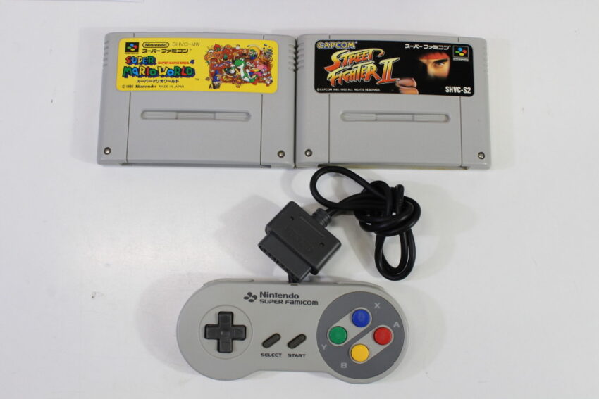 Super Famicom Console Transparent Clear Purple Controller x1 AC AV x2 Games (Super Mario World & Street Fighter II) NTSC REGION FREE White LED (A) Super Nintendo SNES Super Famicom SFC