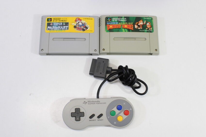 Super Famicom Console Transparent Clear Purple Controller x1 AC AV x2 Games (Super Mario Kart & Super Bomberman 2) NTSC REGION FREE White LED (A) Super Nintendo SNES Super Famicom SFC