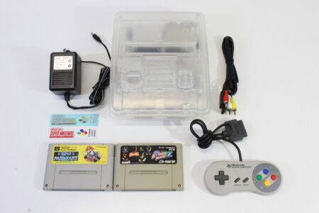 Super Famicom Console Transparent Crystal Clear White Controller x1 AC AV x2 Games (Super Mario Kart & Super Bomberman 2) NTSC REGION FREE White LED (A) Super Nintendo SNES Super Famicom SFC