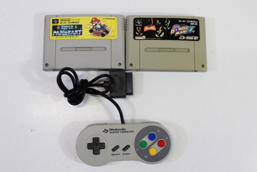 Super Famicom Console Transparent Crystal Clear White Controller x1 AC AV x2 Games (Super Mario Kart & Super Bomberman 2) NTSC REGION FREE White LED (A) Super Nintendo SNES Super Famicom SFC