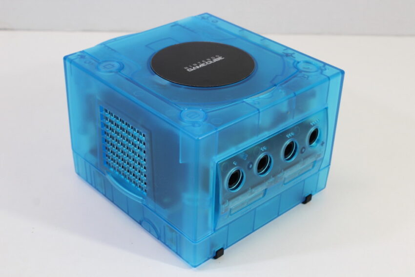 Nintendo GameCube Console & AC Adapter AV Cable Clear Translucent Sky Ice Blue DOL-001 GC Play US Region Games White LED (A)