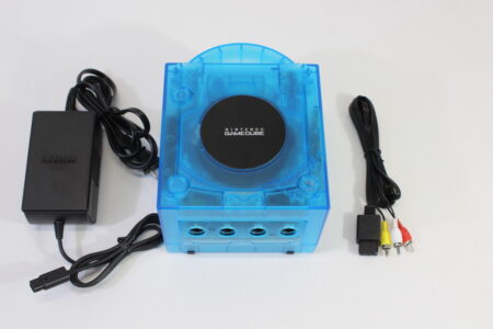 Nintendo GameCube Console & AC Adapter AV Cable Clear Translucent Sky Ice Blue DOL-001 GC Play US Region Games White LED (A)