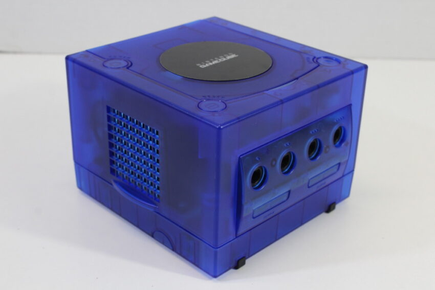 Nintendo GameCube Console & AC Adapter AV Cable Clear Translucent Dark Blue DOL-001 GC Play US Region Games White LED (A)