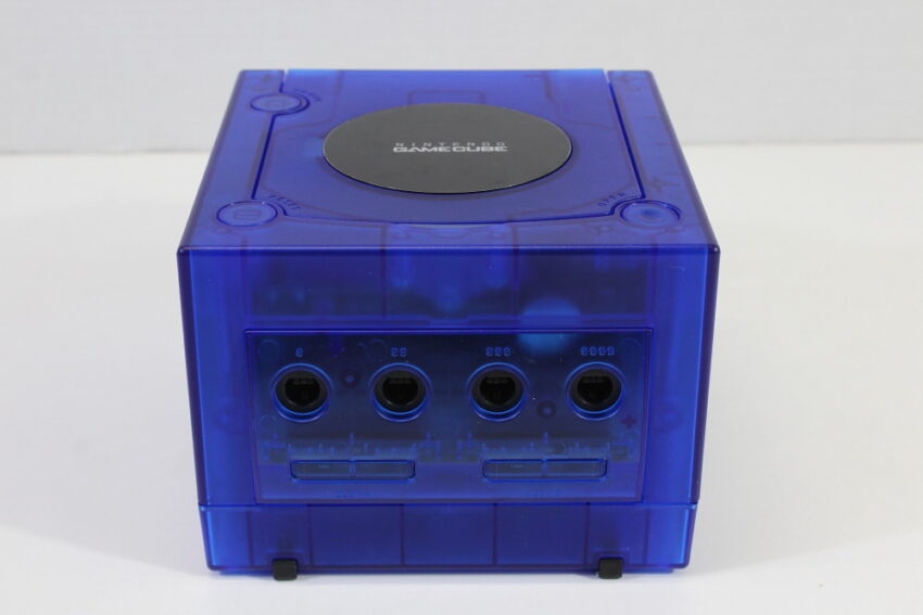 Nintendo GameCube Console & AC Adapter AV Cable Clear Translucent Dark Blue DOL-001 GC Play US Region Games White LED (A)