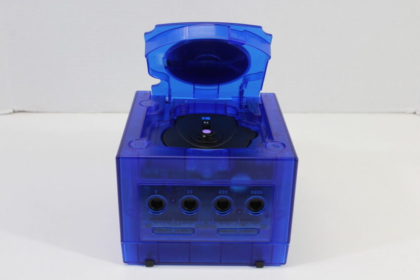 Nintendo GameCube Console & AC Adapter AV Cable Clear Translucent Dark Blue DOL-001 GC Play US Region Games White LED (A)