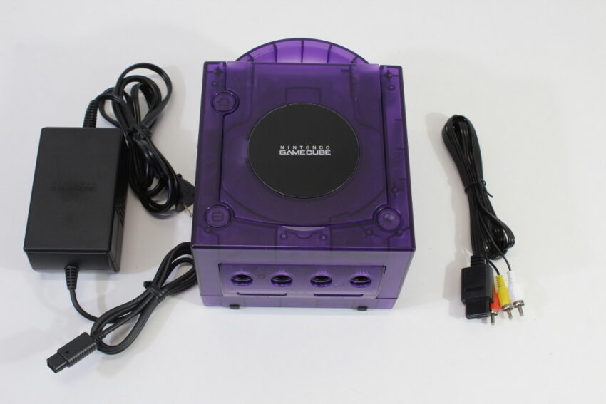 Nintendo GameCube Console & AC Adapter AV Cable Clear Translucent Purple DOL-001 GC Play US Region Games White LED (A)