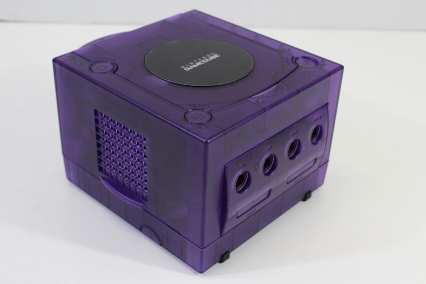 Nintendo GameCube Console & AC Adapter AV Cable Clear Translucent Purple DOL-001 GC Play US Region Games White LED (A)