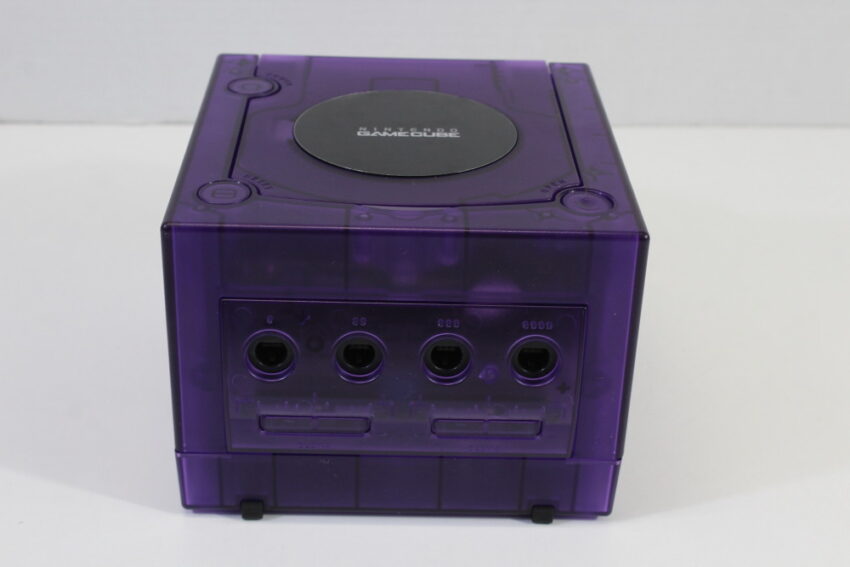 Nintendo GameCube Console & AC Adapter AV Cable Clear Translucent Purple DOL-001 GC Play US Region Games White LED (A)
