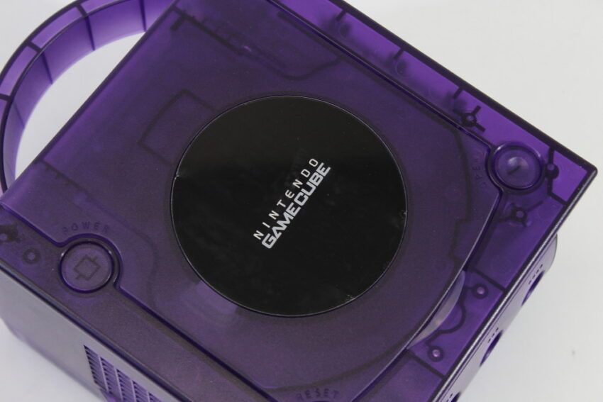 Nintendo GameCube Console & AC Adapter AV Cable Clear Translucent Purple DOL-001 GC Play US Region Games White LED (A)