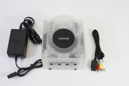 Nintendo GameCube Console & AC Adapter AV Cable Clear Translucent White DOL-001 GC Play US Region Games White LED (A)