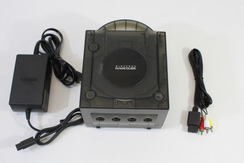 Nintendo GameCube Console & AC Adapter AV Cable Clear Translucent Black DOL-001 GC Play US Region Games White LED (A)