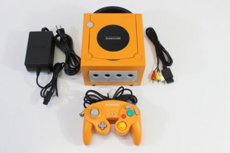 Nintendo GameCube Spice Orange Console & Controller AC Adapter AV Cable GC Play US Region Games (B)