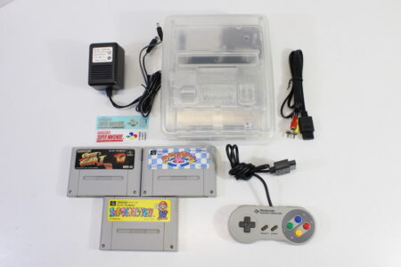 Super Famicom Console Transparent Crystal Clear White Controller x1 AC AV x3 Games (Mario Collection/All-Stars, Street Fighter II, Kirby Bowl) NTSC REGION FREE (A) Super Nintendo SNES Super Famicom SFC