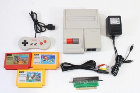 AV Famicom Console "New Famicom" Controller x1 Super Mario Bros 1 Excitebike Clu Clu Land AC Adapter AV Cable & NES Pin Converter (B) Nintendo Famicom FC