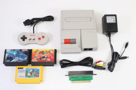 AV Famicom Console "New Famicom" Controller x1 Super Mario Bros 1 Gradius Yie Ar Kung Fu AC Adapter AV Cable & NES Pin Converter (B) Nintendo Famicom FC