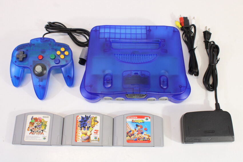 Nintendo 64 Clear Blue Console Super Smash Bros Goemon Famista Baseball Controller ACAV White LED Mod NTSC REGION FREE (A) N64