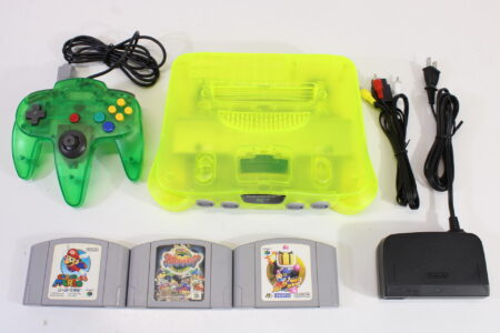Nintendo 64 Clear Yellow Console Super Mario 64 Baku Bomberman King of Pro Baseball Controller ACAV White LED Mod NTSC REGION FREE (A) N64