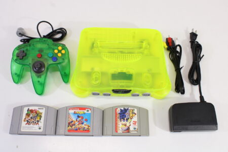 Nintendo 64 Clear Yellow Console Super Smash Bros Goemon Famista Baseball Controller ACAV White LED Mod NTSC REGION FREE (A) N64
