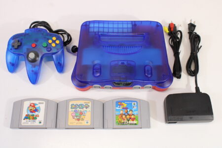 Nintendo 64 Clear Mario Blue x Red Console Super Mario 64 Yoshi's Story J League Eleven Beat 1997 Controller ACAV White LED Mod NTSC REGION FREE (A) N64