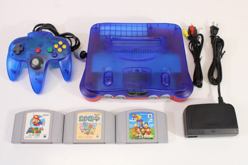 Nintendo 64 Clear Mario Blue x Red Console Super Mario 64 Yoshi's Story J League Eleven Beat 1997 Controller ACAV White LED Mod NTSC REGION FREE (A) N64