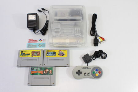 Super Famicom Console Transparent Crystal Clear White Controller x1 AC AV x3 Games (Super Mario World & Kart, Super Donkey Kong Country ) NTSC REGION FREE (A) Super Nintendo SNES Super Famicom SFC