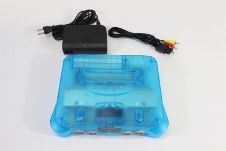 Nintendo 64 Clear Ice Sky Blue Transparent Console White LED Mod NTSC REGION FREE & AC AV (A) N64