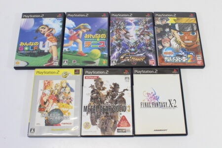 Lot of 7 Metal Gear Solid 3 Snake Eater Naruto SD Gundam G Generation Wars Minna no Tennis Golf Tales of the Abyss Final Fantasy X-2 CIB (B) PS2