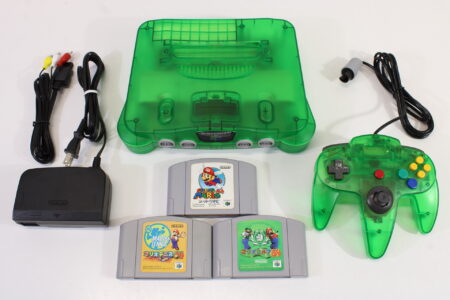 Nintendo 64 Clear Green Transparent Console Super Mario 64 Mario Tennis / Golf Controller ACAV White LED Mod NTSC REGION FREE (A) N64