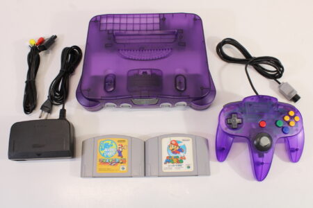 Nintendo 64 Clear Purple Transparent Console Super Mario 64 Mario Tennis Controller ACAV White LED Mod NTSC REGION FREE (A) N64