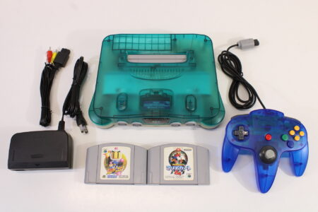 Nintendo 64 Toys R Us Limited Clear Blue x Clear Console Mario Kart 64 Baku Bomberman Controller & AC AV NTSC REGION FREE N64 (B)